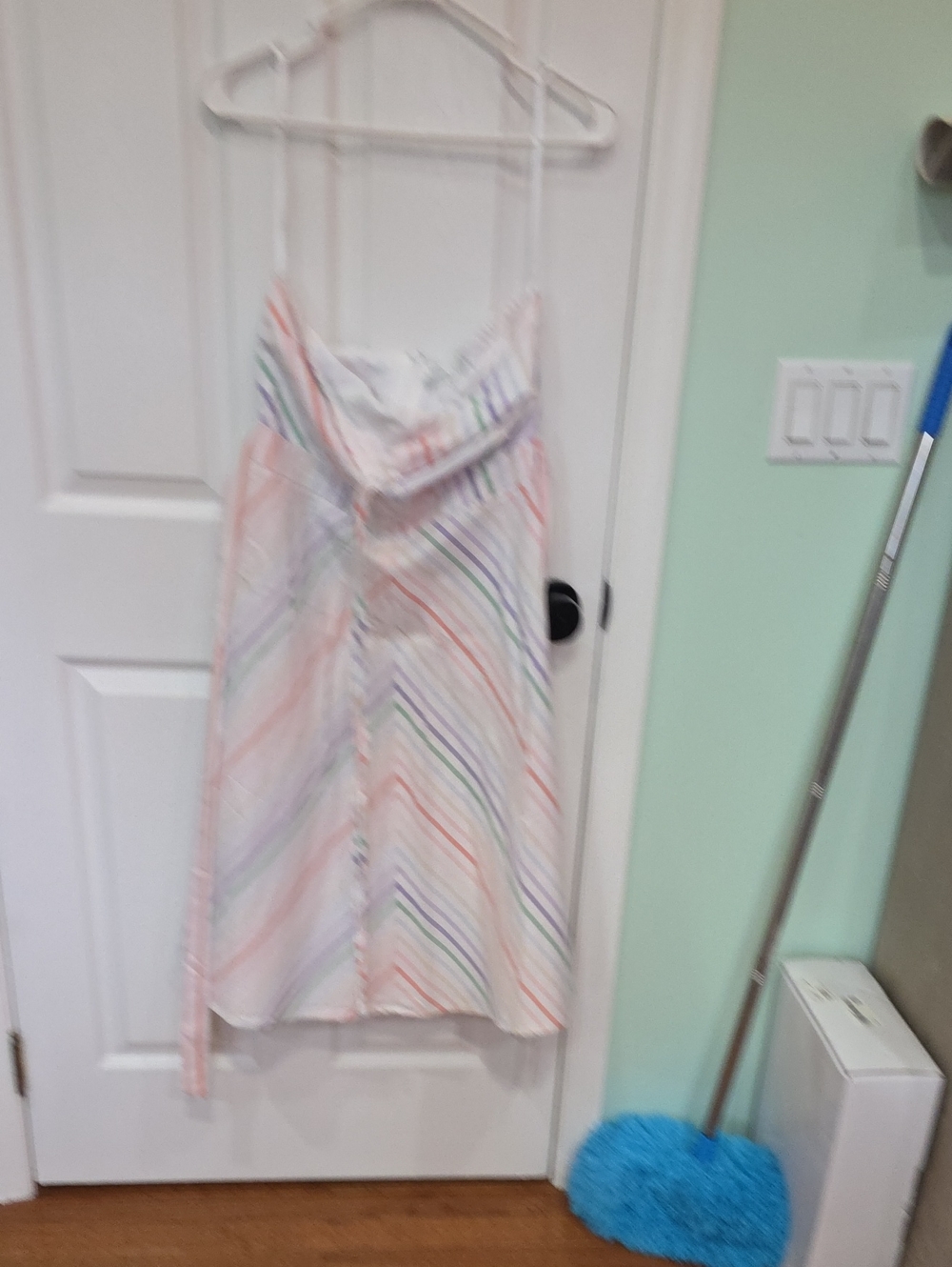 Womens  White Striped Sundress with Pastel Rainbow Stripes